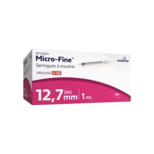 MICRO FINE SERINGUE Seringue à insuline avec aiguille G29, 100 UI/ml, G29, 12,7 mm x 1 ml, unité