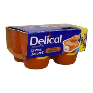 DELICAL SANS LACTOSE CREME DESSERT HP HC Denrée alimentaire destinée à des fins médicales spéciales, caramel, pot 200 g x 4