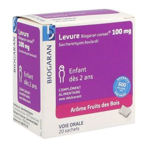 BIOGARAN CONSEIL LEVURE 100 MG Poudre, complément alimentaire à base de saccharomyces boulardii, bt 20