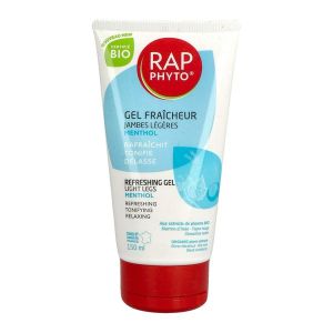 RAP PHYTO BIO GEL FRAICHEUR JAMBES LEGERES MENTHOL Gel fraîcheur bio pour les jambes, parfum menthol, tube 150 ml