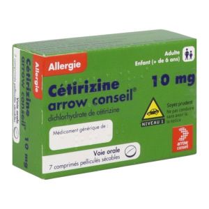Cetirizine Arrow Generiques 10 Mg Comprime Pellicule Secable B/7