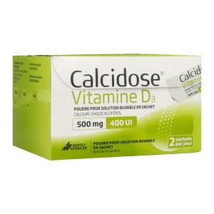 CALCIDOSE VITAMINE D3 Poudre pour solution buvable 500 mg/400 UI, boîte 60 sachets 2,6 g