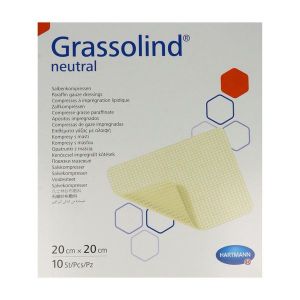 GRASSOLIND NEUTRAL Pansement gras stérile à imprégnation lipidique, sans principe actif, 20 cm x 20 cm (ref. 4993151), bt aluminium 10