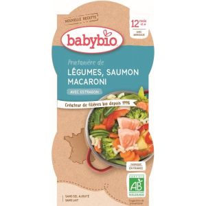 Babybio Menu Légumes Saumon Pâtes Bio 12 mois - lot de 2 bols de 200 g
