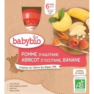 Babybio Gourde Pomme Abricot Banane Bio 6 mois - 4 x 90 g