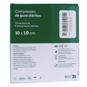 Raffin Medical Compresse De Gaze Sterile 8 Plis 17 Fils - 10 Sachets De 2 Compresses 10*10 Cm