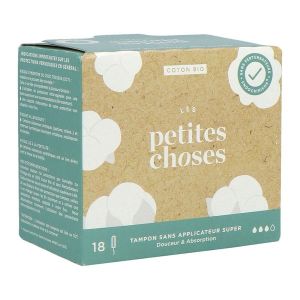 LES PETITES CHOSES TAMPON Tampon périodique à bout arrondi, en coton bio, sans applicateur, super, bt 18