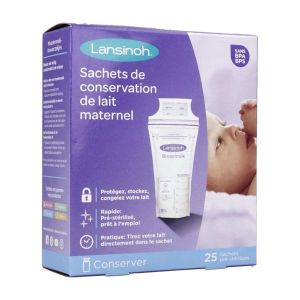 LANSINOH SACHET DE CONSERVATION Sachet de conservation et de congélation de lait maternel, bt 25