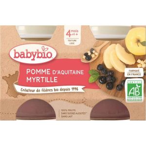 Babybio Petits Pots Pomme/Myrtille Bio - dès 4 mois- 2x130g