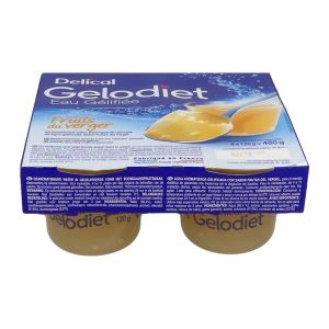 DELICAL GELODIET EAUX GELIFIEES Denrée alimentaire destinée à des fins médicales spéciales, fruits du verger, 120 g x 4