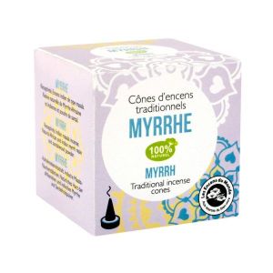 Aromandise Cones d'encens indien myrrhe - boite 12 cones + porte encens