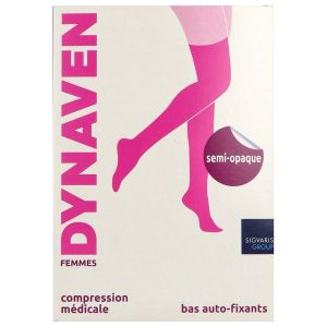 DYNAVEN 3 SEMIOPAQUE Bas cuisse médical de compression autofixant classe 3, pour femme, noir, normal, small (ref. 307689), paire