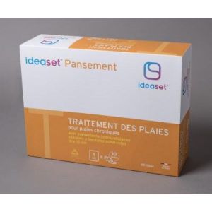IDEASET PANSEMENT TRAITEMENT DES PLAIES Set de nettoyage et de réfection, pansement hydrocellulaire adhésif 15 cm x 15 cm, bt 10