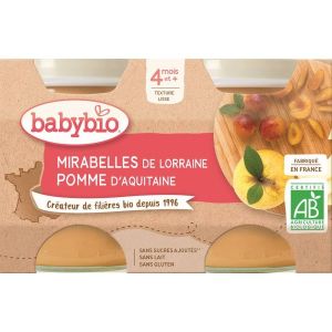 Babybio Petits Pots Mirabelle/Pomme BIO - dès 4 mois- 2 x 130 g