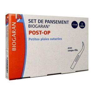 BIOGARAN SET DE PANSEMENT POST - OP PETITES PLAIES SUTUREES Set de nettoyage et de recouvrement avec coupe-fil, petite plaie suturée, bt 3