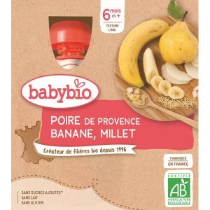 Babybio Gourde Poire Banane Millet BIO 6 mois- 4 x 90 g