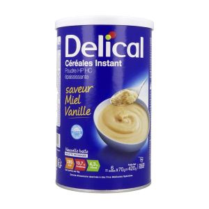DELICAL CEREALES INSTANT Denrée alimentaire destinée à des fins médicales spéciales, miel - vanille, bt 420 g