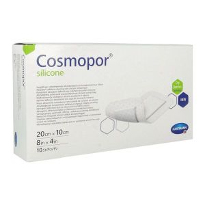 COSMOPOR SILICONE Pansement hydrocellulaire mince, autoadhérent, siliconé, stérile, 20 cm x 10 cm (ref. 901109), bt 10