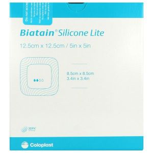 BIATAIN SILICONE LITE Pansement hydrocellulaire alvéolé, bord adhésif siliconé, fin, repositionnable, 12,5 cm x 12,5 cm (ref. 334463), bt 10