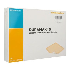 DURAMAX S Pansement hydrocellulaire siliconé, superabsorbant, 15 cm x 20 cm (ref. 66803132), bt 10