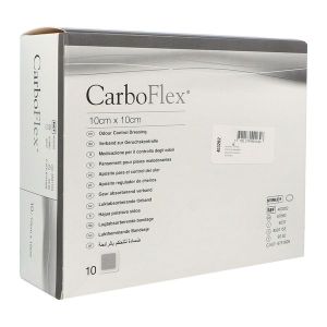 CARBOFLEX Pansement hydrofibre au charbon actif, antiodeur, stérile, 10 cm x 10 cm (ref. 403202), bt 10