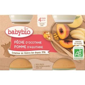 Babybio Petits Pots Pêche/Pomme Bio - dès 4 mois- 2x130g