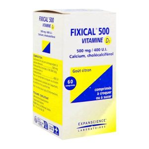 FIXICAL VITAMINE D3 Comprimé à croquer ou à sucer 500 mg/400 UI, boîte 1 pilulier 60