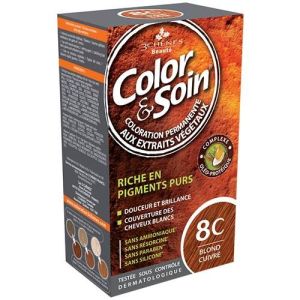 Color&Soin 8C Blond Cuivre(Teinture60Ml+Fixateur60Ml+Baum15Ml+Gants) Teint Fl 4