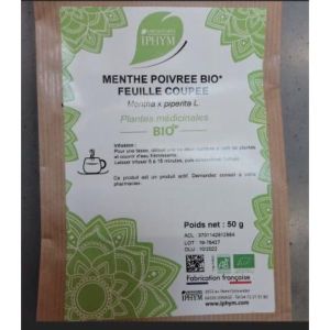 MENTHE POIVREE BIO FEUILLE COUPEE IPHYM Feuille de menthe poivrée bio, coupée, vrac, sac 50 g
