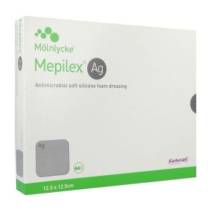 MEPILEX AG Pansement hydrocellulaire stérile, siliconé, au sulfate d'argent, 12,5 cm x 12,5 cm, bt 5