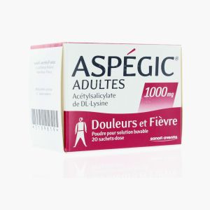 Aspegic Adulte 1 000 Mg (Acetylsalicylate De Dl-Lysine) Poudre Pour Solution Buvable En Sachet-Dose B/20