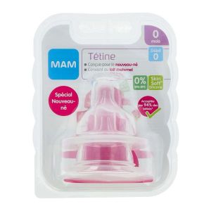 MAM TETINE Tétine plate en silicone, débit 0, nouveau né, blister 2