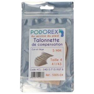 PODOREX TALONNETTE DE COMPENSATION Talonnette de compensation en liège caoutchouc résistant, 5 mm, taille 4, pointure 41 - 43, unité