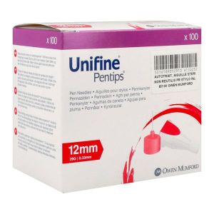 UNIFINE PENTIPS Aiguille pour stylo injecteur d'insuline, G29, 0,33 mm x 12 mm, rose (ref. AN3529), bt 100