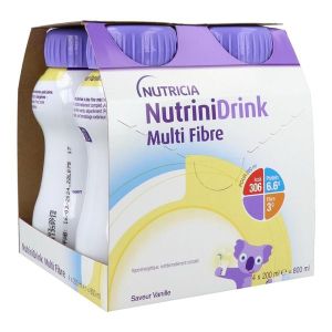 NUTRINIDRINK MULTI FIBRE Denrée alimentaire destinée à des fins médicales spéciales, arôme vanille, 200 ml x 4