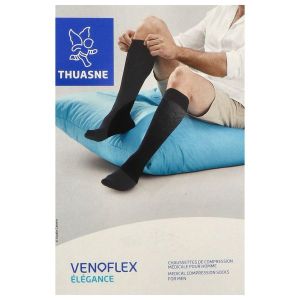VENOFLEX 2 ELEGANCE MOINS Chaussette médicale de compression classe 2, côtelée, pour homme, mollet fin, noir, normal taille 2, paire