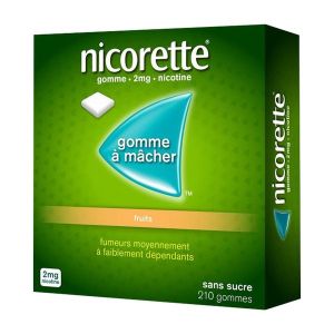 Nicorette Fruits 2 Mg Sans Sucre (Nicotine) Gommes A Macher Medicamenteuses Edulcorees Au Xylitol Et A L'Acesulfame Potassique B/210