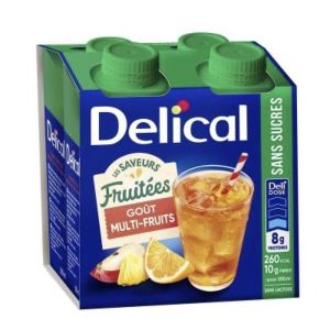 DELICAL LES SAVEURS FRUITEES BOISSON SANS SUCRES Denrée alimentaire destinée à des fins médicales spéciales, goût multi-fruits, 200 ml x 4