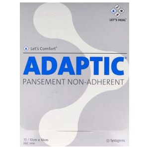 ADAPTIC Pansement gras non adhérent, réhydratant, hypoallergénique, stérile, 10 cm x 10 cm (ref. 2010F), bt 10