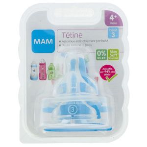 MAM TETINE Tétine plate en silicone, débit 3, blister 2
