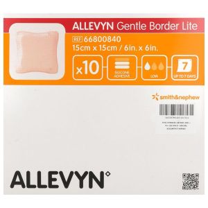 ALLEVYN GENTLE BORDER LITE Pansement hydrocellulaire à bords adhésifs, stérile, très absorbant, 15 cm x 15 cm (ref. 66800840), bt 10