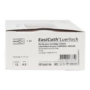 Easicath® Luerlock - Boîte de 20 sondes femme droites hydrophiles autolubrifiées avec embout Luerlock - stériles - CH 12 Référence: 052729