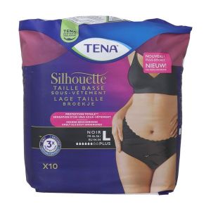 TENA SILHOUETTE PLUS Sous vêtement absorbant jetable pour incontinence urinaire, taille basse, femme, noir, large, taille 46 - 56 (ref. 780223), sac 1