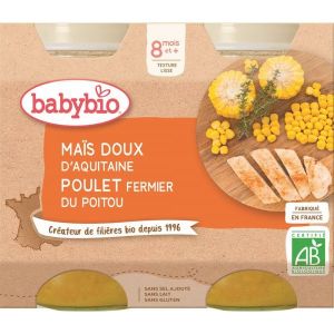 Babybio Petits pots Menu Légumes & Poulet Fermier Bio - dès 8 mois - 2 x 200 g