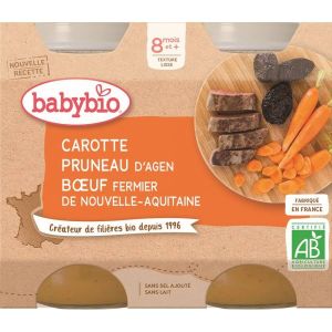 Babybio Petits Pots Menu Carotte Pruneau Boeuf fermier BIO - dès 8 mois - 2x200g