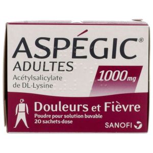 ASPEGIC ADULTE Poudre pour solution buvable 1000 mg, boîte 20 sachets-doses