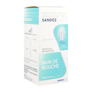 Chlorhexidine/Chlorobutanol Sandoz 0,5 Ml/0,5 G Pour 100 Ml Solution Pour Bain De Bouche En Flacon B/200