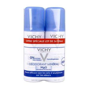 VICHY DEODORANT MINERAL 48 H SPRAY Spray déodorant minéral sans sels d'aluminium, 48 H, spray 125 ml x 2