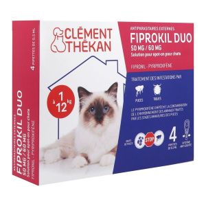 FIPROKIL DUO 50 MG - 60 MG CLEMENT THEKAN Spot on, solution cutanée antiparasitaire externe, petit chat, bt 4