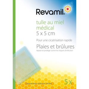 Revamil Tulle au Miel Médical 5 Pansements Unitaires Stériles